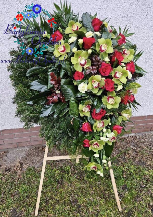 Wieniec pogrzebowy okrągły na stojaku, jednostronny (lewy lub prawy), czerwono zielony