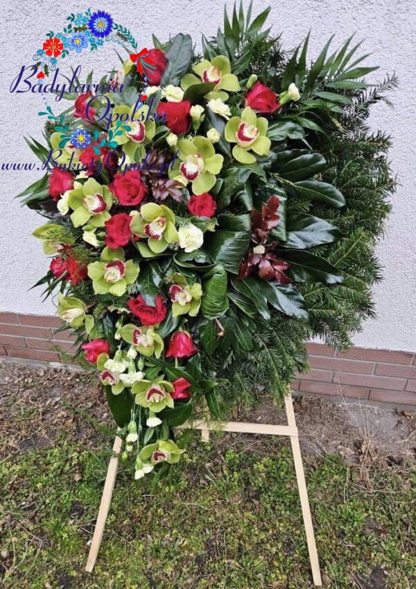 Wieniec pogrzebowy okrągły na stojaku, jednostronny (lewy lub prawy), czerwono zielony
