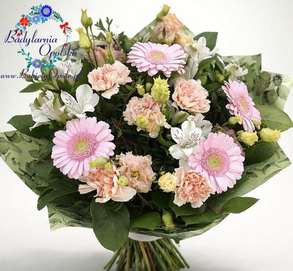 Bukiet mieszany pastelowy różowo łososiowo biały